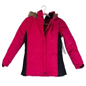 NWT Pink Hooded‎ Puffer Jacket Youth XL 14/16 Iceburg Outerwear Faux Fur Trim